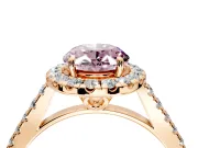 Halo Engagement Ring Setting for Fancy Pink Oval Center with Raised Halo, Pave Band and Prong Head in Rose Gold