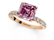Open Basket Engagement Ring Setting for Fancy Pink Asscher Cut Center with Pave Band and Prong Head in Rose Gold