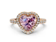 Halo Engagement Ring Setting for Fancy Pink Heart-Shaped Center with Inner Milgrain Border and Prong Head in Rose Gold