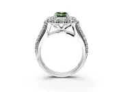 Large Accent Halo Engagement Ring Setting for Fancy Green Emerald Cut Center with Pave Split Shank and Prong Head in Platinum