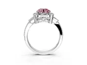Halo Engagement Ring Setting for Fancy Pink Round Cut Center with Milgrain Rim, Pave Band and Prong Head in Platinum