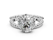 Halo Engagement Ring Setting for Oval Center with Rope Twist Split Shank and Prong Head in Platinum