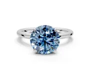 Low-Set Solitaire Engagement Ring Setting for Fancy Blue Round Cut Center with Thin Plain Band and Prong Head in Platinum