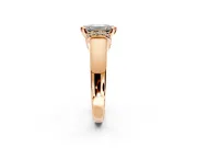 Solitaire Engagement Ring Setting for Emerald Cut Center with Wide Band, Pave Collar and Prong Head in Rose Gold