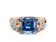 Floral Engagement Ring Setting for Fancy Blue Princess Cut Center with Marquise Cluster Shoulders and Prong Head in Rose Gold