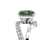 Solitaire Engagement Ring Setting for Fancy Green Radiant Cut Center with Pave Bypass Swirl Band and Prong Head in White Gold