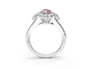 Halo Engagement Ring Setting for Fancy Pink Pear-Shaped Center with Two-Strand Split Shank and Prong Head in Platinum