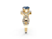 Halo Engagement Ring Setting for Fancy Blue Round Cut Center with Pave Infinity Twist Band and Prong Head in Yellow Gold