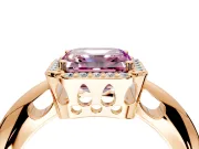 Halo Engagement Ring Setting for Fancy Pink Asscher Cut Center with Tapered Plain Band and Prong Head in Rose Gold