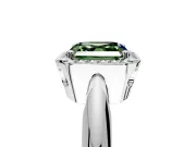 Halo Engagement Ring Setting for Fancy Green Asscher Cut Center with Tapered Plain Band and Prong Head in Sterling Silver