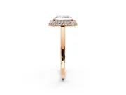 Halo Engagement Ring Setting for Radiant Cut Center with Plain Tapered Band and Prong Head in Rose Gold