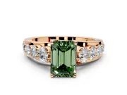 Solitaire Engagement Ring Setting for Fancy Green Emerald Cut Center with Graduated Shared Prongs and Prong Head in Rose Gold