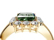Halo Engagement Ring Setting for Fancy Green Princess Cut Center with Milgrain Channel Band and Prong Head in Yellow Gold
