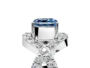 Halo Engagement Ring Setting for Fancy Blue Asscher Cut Center with Pave Infinity Twist Band and Prong Head in White Gold