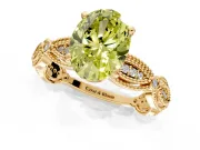 Solitaire Engagement Ring Setting for Fancy Yellow Oval Center with Marquise Panel Band and Prong Head in Yellow Gold