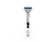 Side Accent Engagement Ring Setting for Fancy Blue Emerald Cut Center with Accent Shoulders and Prong Head in Sterling Silver