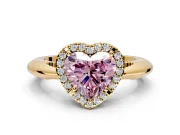 Halo Engagement Ring Setting for Fancy Pink Heart-Shaped Center with Tapered Plain Band and Prong Head in Yellow Gold