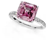 Solitaire Engagement Ring Setting for Fancy Pink Asscher Cut Center with Fine Pave Band and Prong Head in Platinum
