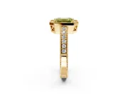 Milgrain Halo Engagement Ring Setting for Fancy Yellow Emerald Cut Center with Wide Pave Band and Prong Head in Yellow Gold