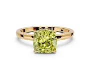 Hidden Halo Engagement Ring Setting for Fancy Yellow Cushion Cut Center with Plain Band and Tall Prong Head in Yellow Gold