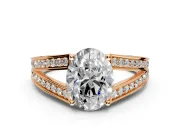 Split Shank Engagement Ring Setting for Oval Center with Pave Split Shank and Prong Head in Rose Gold