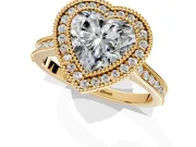 Halo Engagement Ring Setting for Heart-Shaped Center with Milgrain Pave Band and Bezel Head in Yellow Gold