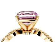 Solitaire Engagement Ring Setting for Fancy Pink Asscher Cut Center with Twist Band and Bead Prong Head in Yellow Gold