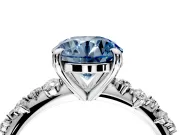 Solitaire Engagement Ring Setting for Fancy Blue Round Cut Center with Trailing Leaf Accent Band and Prong Head in Sterling Silver