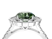 Milgrain Floral Halo Engagement Ring Setting for Fancy Green Round Cut Center with Pave Band and Prong Head in Platinum