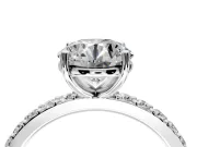 Solitaire Engagement Ring Setting for Round Cut Center with Round Cut Pave Band and Prong Head in Sterling Silver