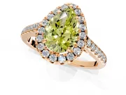 Halo Engagement Ring Setting for Fancy Yellow Pear-Shaped Center with Raised Halo, Pave Band and Prong Head in Rose Gold