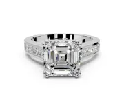 Solitaire Engagement Ring Setting for Asscher Cut Center with Channel Band and Double Claw Prong Head in Sterling Silver