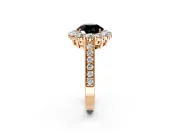 Halo Engagement Ring Setting for Fancy Black Round Cut Center with Milgrain Channel Band and Prong Head in Rose Gold