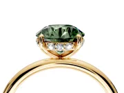 Solitaire Engagement Ring Setting for Fancy Green Round Cut Center with Plain Band, Open Basket and Prong Head in Yellow Gold