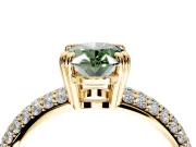 Solitaire Engagement Ring Setting for Fancy Green Oval Center with Multi-Row Pave Accents and Basket Head in Yellow Gold