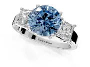 3 Stone Engagement Ring Setting for Fancy Blue Round Cut Center with Matching Side Accents and Prong Head in Platinum