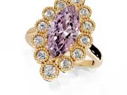 Cluster Halo Engagement Ring Setting for Fancy Pink Marquise Center with Milgrain Bezel Accents and Prong Head in Yellow Gold