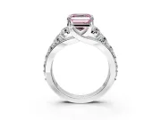 Solitaire Engagement Ring Setting for Fancy Pink Asscher Cut Center with Graduated Shared Prongs and Prong Head in Platinum