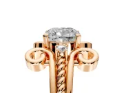 Solitaire Engagement Ring Setting for Cushion Cut Center with Twisted Band and Scroll Prong Head in Rose Gold