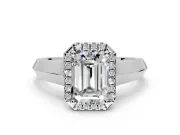 Halo Engagement Ring Setting for Emerald Cut Center with Knife Ridge Cathedral Band and Prong Head in Platinum