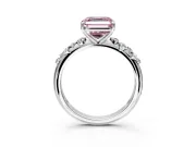 Cluster Engagement Ring Setting for Fancy Pink Asscher Cut Center with Round Cut Accent Band and Prong Head in Sterling Silver