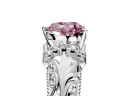 Solitaire Engagement Ring Setting for Fancy Pink Heart-Shaped Center with Filigree Accent Basket and Prong Head in Platinum
