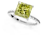 Solitaire Engagement Ring Setting for Fancy Yellow Princess Cut Center with Plain Twisted Rope Band and Prong Head in Sterling Silver