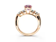 5 Stone Engagement Ring Setting for Fancy Pink Cushion Cut Center with Graduated Accents and Prong Head in Rose Gold