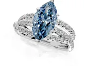 Solitaire Engagement Ring Setting for Fancy Blue Marquise Center with Woven 3-Strand Pave Band and Prong Head in White Gold