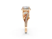 Milgrain Halo Engagement Ring Setting for Princess Cut Center with Shoulder Bezels and Prong Head in Rose Gold