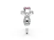 Halo Engagement Ring Setting for Fancy Pink Asscher Cut Center with Pave Infinity Twist Band and Prong Head in Platinum