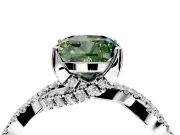 Solitaire Engagement Ring Setting for Fancy Green Cushion Cut Center with Narrow Twist Pave Band and Prong Head in Sterling Silver