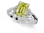 Solitaire Engagement Ring Setting for Fancy Yellow Emerald Cut Center with Filigree Accent Basket and Prong Head in Sterling Silver