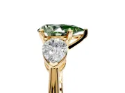 3 Stone Engagement Ring Setting for Fancy Green Pear-Shaped Center with Large Pear-Shaped Accents and Prong Head in Yellow Gold